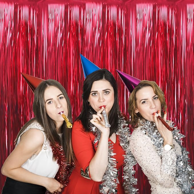 GOER 3.2 ft x 9.8 ft Metallic Tinsel Foil Fringe Curtains Party Photo Backdrop - Image 3