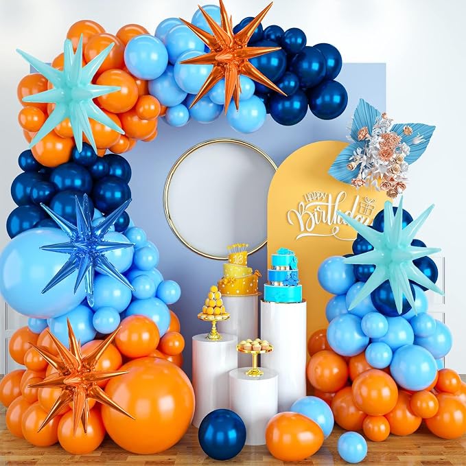 TONIFUL 8 Pcs Blue Orange Explosion Star Foil Balloon Party Decoration | 22 - Image 6