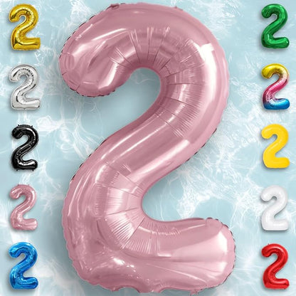Pink Pearl Number Balloon 2 Mylar Foil Macaron Balloons 40 inch - Image 6
