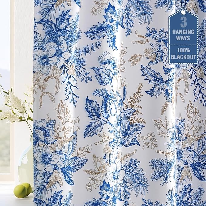 H.VERSAILTEX 100% Blackout Curtains 63 inch Length Vintage Floral Printed by HVERSAILTEX