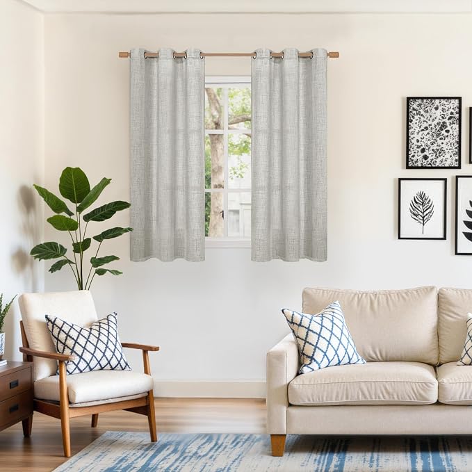 YoungsTex Light Grey Linen Curtains 45 Inch Length - Image 2
