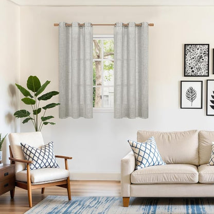 YoungsTex Light Grey Linen Curtains 48 Inch Length, Short Light Filtering - Image 2