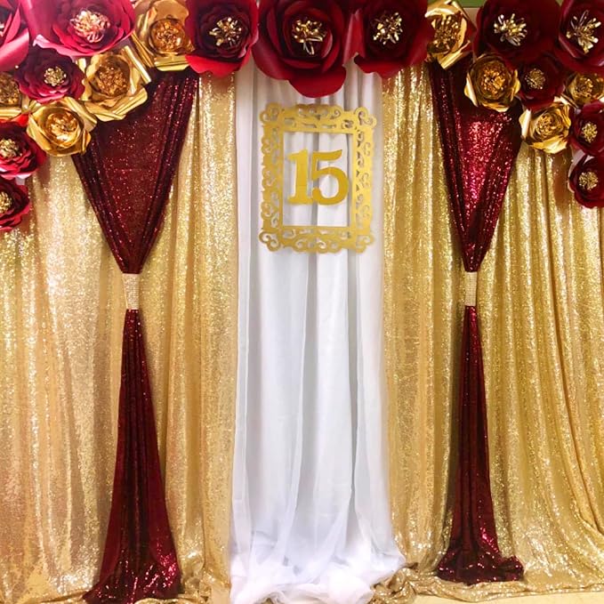 JYFLZQ Burgundy Sequin Backdrop Curtains 6ft x 8ft 1 Panel Glitter Photo Booth - Image 3
