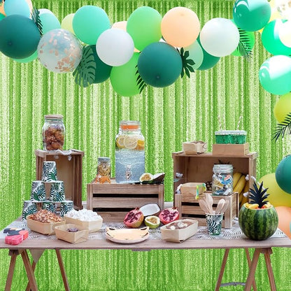 2×8FT-2PCS Green Sequin Backdrop Curtains Panels, Photography Backdrop Glitter - Image 2