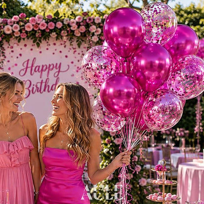 AULE 42Pcs Metallic 12 Inch Hot Pink Confetti Balloons Set | Fuchsia Party - Image 6