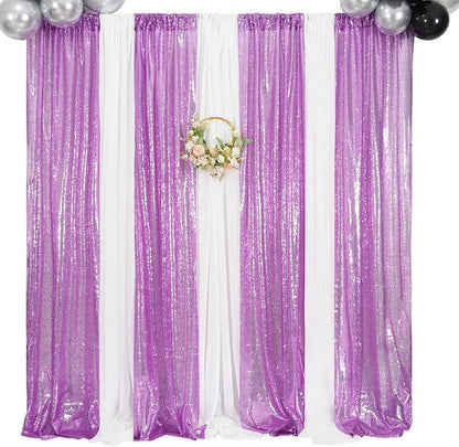 Poise3EHome Lavender Sequin Backdrop Curtain, 4 Panels 2FTx8FT Glitter - Image 2