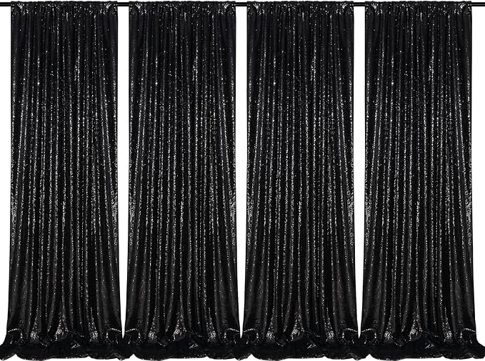 Black Sequin Backdrop 4 Panels 2FTx8FT Halloween Party Backdrop Curtains | by QueenDream