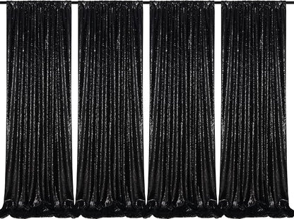 Black Sequin Backdrop 4 Panels 2FTx8FT Halloween Party Backdrop Curtains | by QueenDream