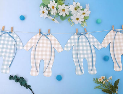 Blue and Cream Baby Onesie Garland – 8 PCS Big Size Baby Shower Banner - Image 6