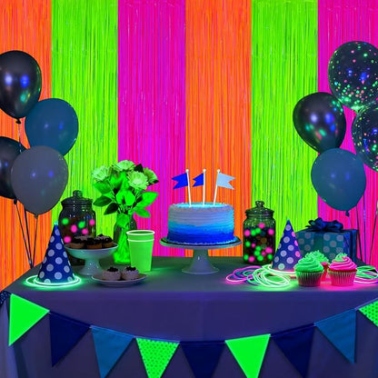 2 Pack Glow in The Dark Party Curtains Streamers, Neon Party Decorations - Image 5