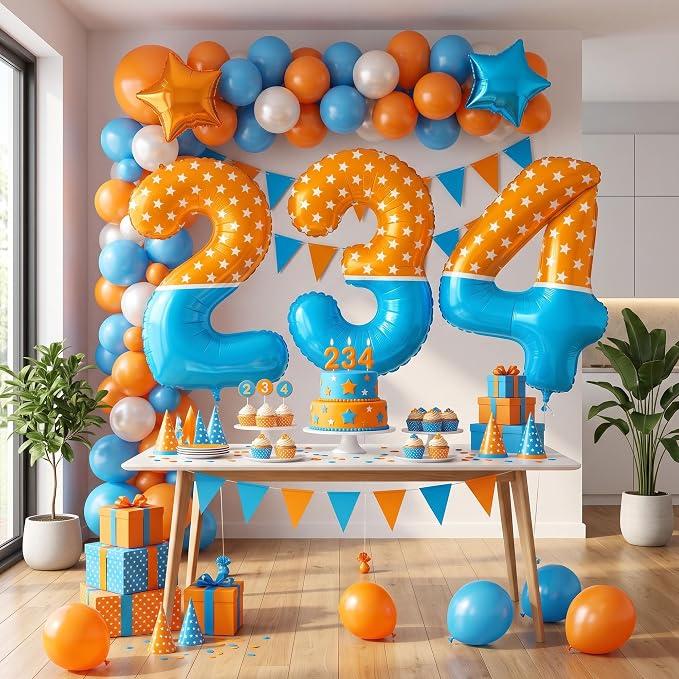 40 Inch Orange Blue Number 3 Balloon, Bow Tie Glasses Design - Image 7