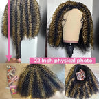 250% Density Kinky Curly Half Wig Human Hair Glueless Wigs Upgrade 3 IN 1 Highlight 1b/27 Half Wig With Drawstring Seamless Clip Ins Flip Over Kinky Curly Human Hair No Glue No Lace 16 Inch