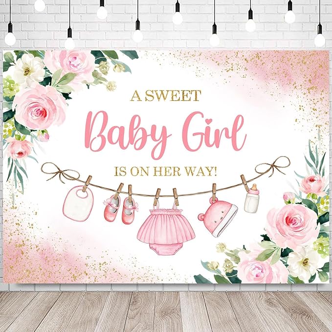 InMemory Girl Baby Shower Backdrop Oh Baby Clothes Welcome Newborn Party by InMemory