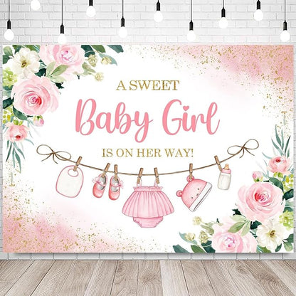 InMemory Girl Baby Shower Backdrop Oh Baby Clothes Welcome Newborn Party by InMemory