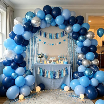 Blue Balloons 60 pcs 12 Inch Light Navy Baby Pearl Blue Metallic Latex Balloons - Image 8
