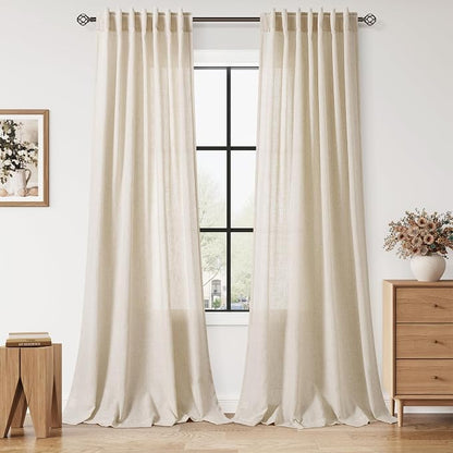Linen Curtains 108 Inches Long for Living Room Modern Farmhouse Decor Light by Nanspring