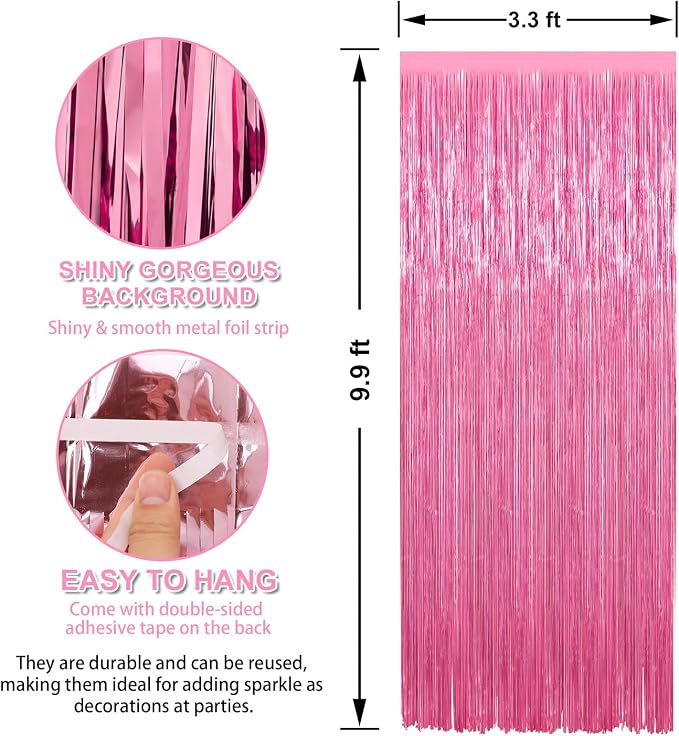 7 Pack 3.3 x 9.9 ft Pink Foil Fringe Curtains Streamers Party Decorations | - Image 2