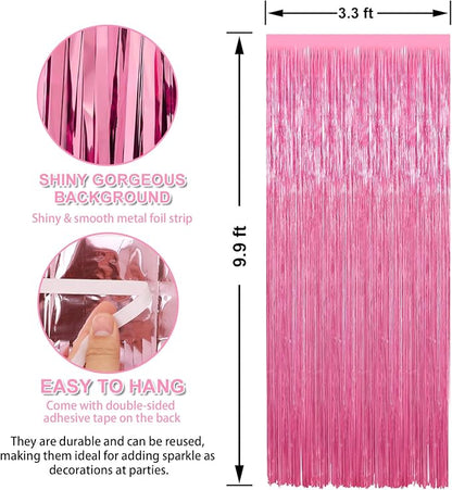 7 Pack 3.3 x 9.9 ft Pink Foil Fringe Curtains Streamers Party Decorations | - Image 2
