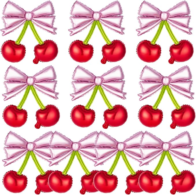 10Pcs Pink Bow Red Cherry Foil Balloons | by Unknown