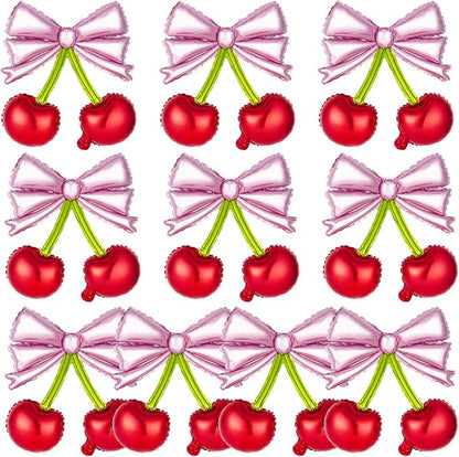 10Pcs Pink Bow Red Cherry Foil Balloons | by Unknown