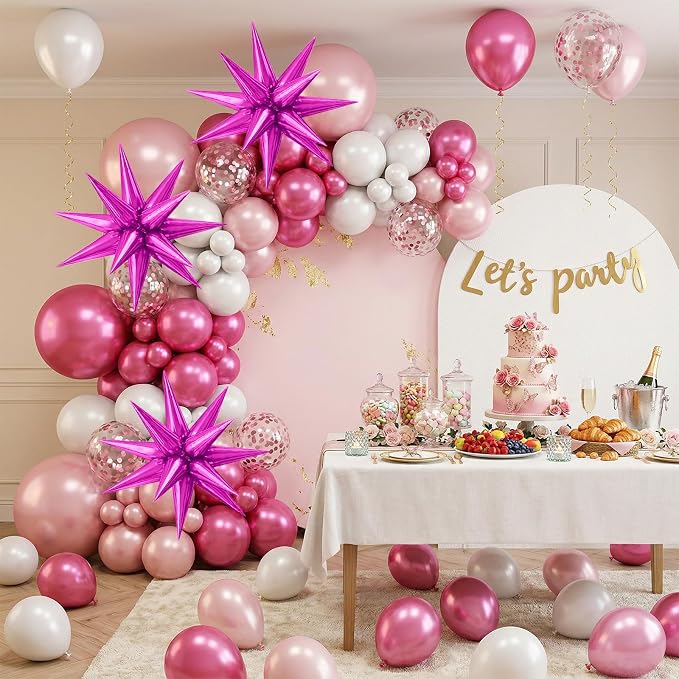 22/27 Inch Hot Pink Star Balloons, Hot Pink Star Shaped Foil Balloons, Cone - Image 4
