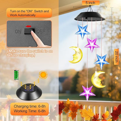 Winzwon Solar Lights Outdoor Moon Star Wind Chimes - Image 6