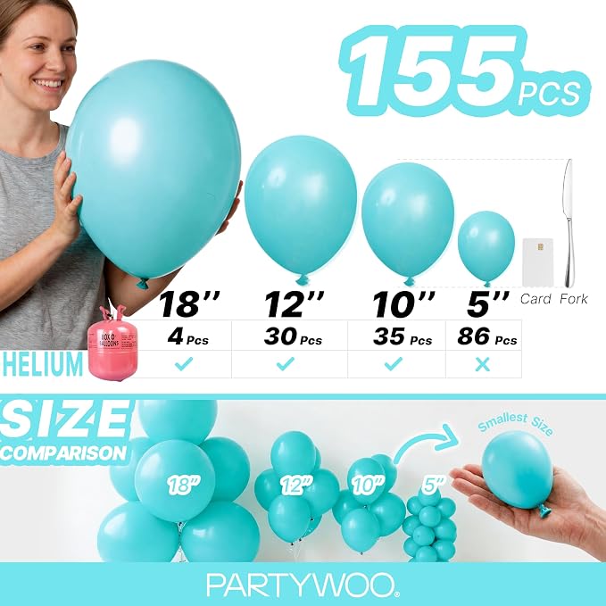 PartyWoo Teal Balloons 155pcs Turquoise Dark Teal Color 5 Inch | 18 12 10 5 - Image 6