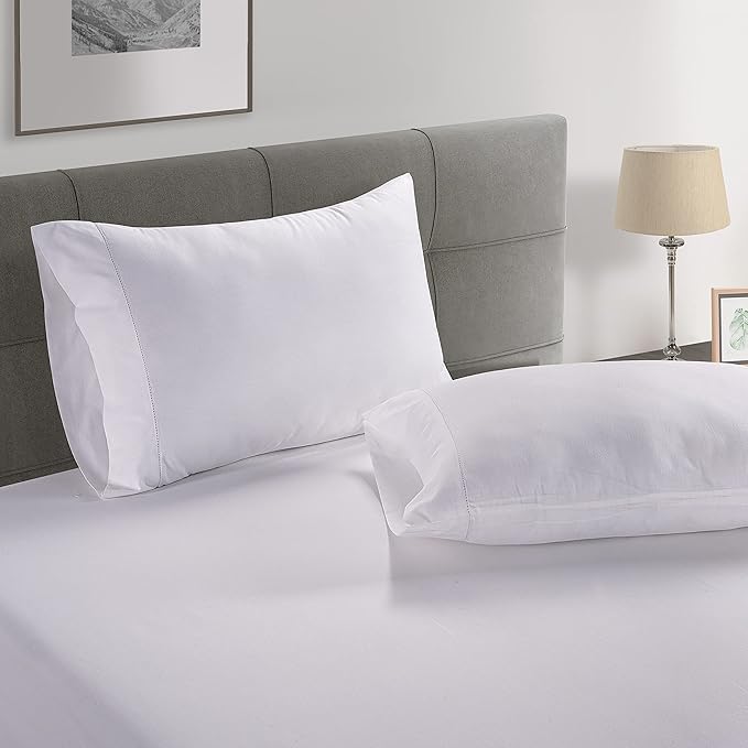 Lane Linen 100% Organic Cotton Pillow Cases Queen Size Set of 2 (20"x30") - Cotton Pillowcases Queen Size - Soft White Pillow Cases Set of 2 - Queen White Pillow Case Pack of 2 - White