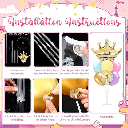 Seematn 2 Set Princess Balloon Stand Kits Pastel Gold Crown Balloons Sticks - Image 4