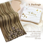 Ve Sunny Clip in Hair Extensions Real Human Hair Highlights Clip on Hair Extensions Dark Brown with Caramel Blonde Highlights Hair Extensions Clip ins for Short Hair Lightweight 5pcs 80g 12inch