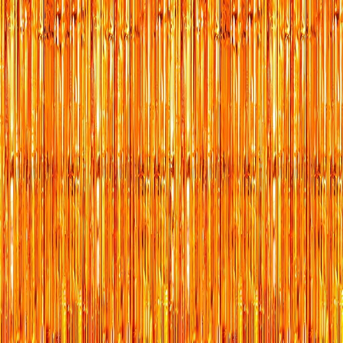 5 Pack 3.3 x 9.9 ft Orange Fringe Backdrop Streamers Party Decorations | Foil by Crosize