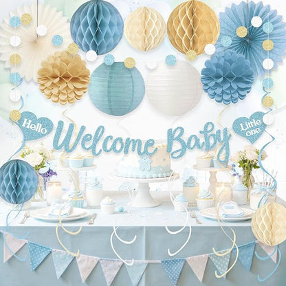Dusty Blue Baby Shower Decorations Boy, Pre-Strung, Honeycomb Balls, Paper - Image 7