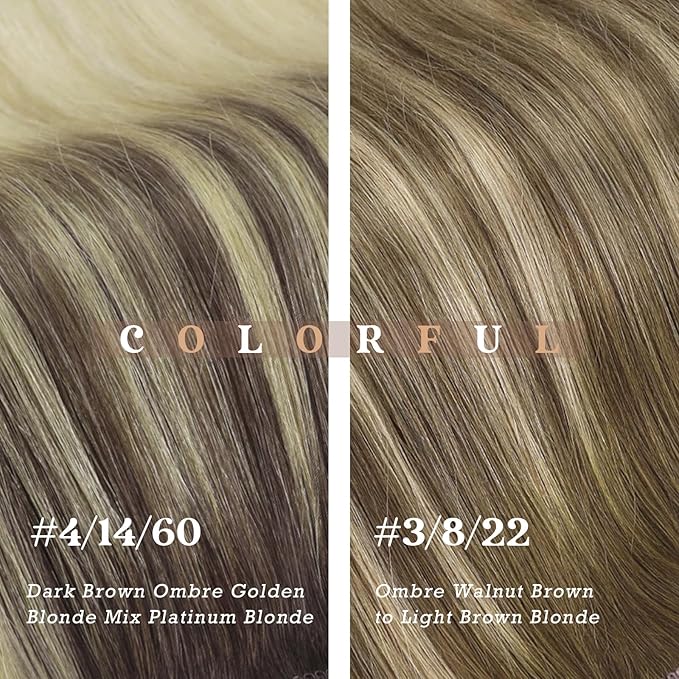 Ve Sunny Clip in Human Hair Extensions Ombre Clip on Hair Extensions Real Human Hair Extensions Clip ins Dark Brown Ombre Dark Golden Blonde Balayage Light Blonde for Women 120g 7pcs 16inch