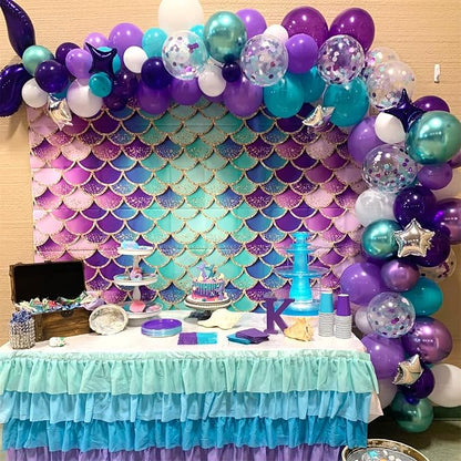 Mermaid Party Balloons 55 Pack, 12 Inch Metallic Purple Teal Blue Turquoise - Image 4