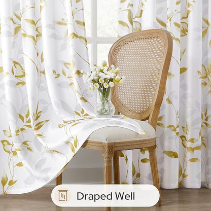 HOMEIDEAS Non-See-Through Gold and White Privacy Sheer Curtains 52 X 84 Inch - Image 4