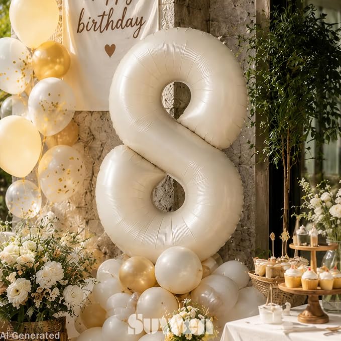 SUWEN 40 Inch Cream White Large 8 Balloon Numbers Big Foil Helium 0-9 | Jumbo - Image 2