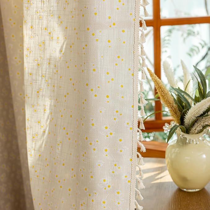ENJOYBRIDAL Floral Curtains 96 Inch Length 2 Panels Tassel Drapes Rod Pocket - Image 6