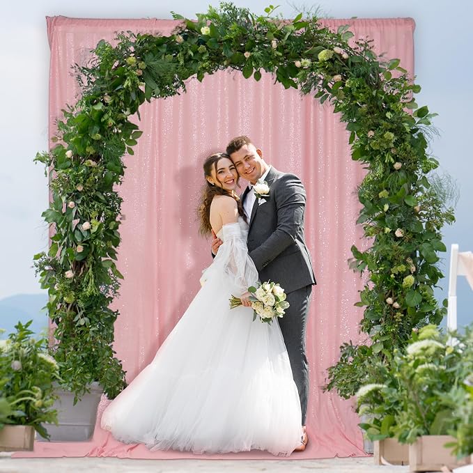 PartyDelight Pink Sequin Backdrop 10x10ft Sparkly Photo Curtain | 4 Inch Rod - Image 6