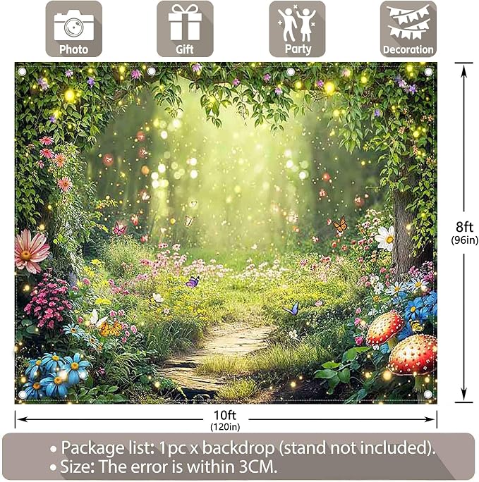 10x8ft Enchanted Forest Photography Backdrop Fairy Garden Banner | Fairytale - Image 3