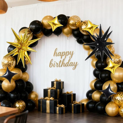 TONIFUL 22Inch 18Pcs Black Gold Large Explosion Star Mylar Balloons and 10Inch - Image 6