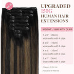 GOO GOO Clip in Hair Extensions Real Human Hair, Remy Human Hair Extensions Clip ins for Women, Natural Human Hair, 20inch 150g 9Pcs, 1B/6/1B Balayage Natural Black to Chestnut Brown