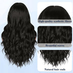 NAYOO Long Black Wavy Wig for Women 26 Inch Middle Part Lace Hairline Curly Wavy Wig Natural Looking Synthetic Heat Resistant Fiber for Daily Party Use