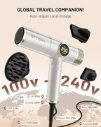 Dual Voltage Travel Hair Dryer with Diffuser - 2000W High-Speed Ionic Diffuser Hair Dryers Gift for Women, Fast Drying, Low Noise, Lightweight, No Heat Damage, European Travel 110V-120V/220V-240V