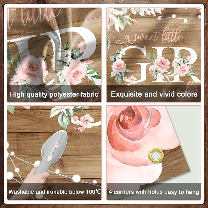 7x5 ft Rustic Wood Baby Shower Backdrop A Sweet Little Girl is on Her Way Baby - Image 6