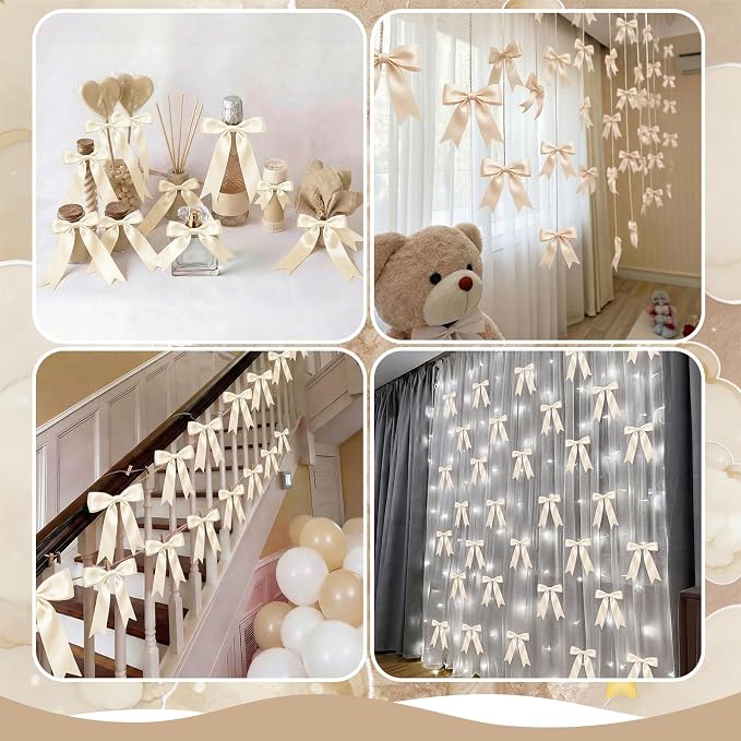 2 Strings Cream Bow Garland Banner Decorations - Image 9