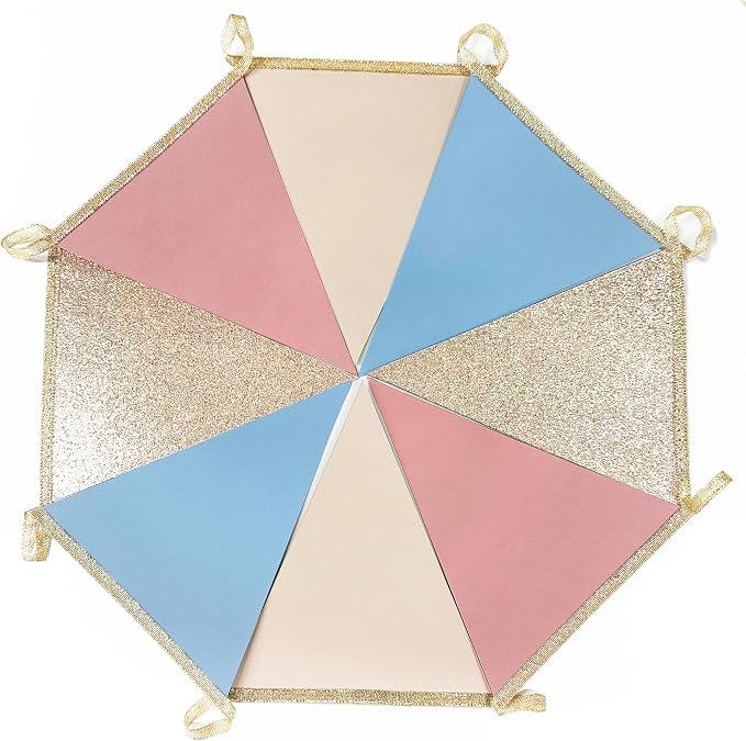 Dusty Rose Pink and Blue Beige Champagne Gold Party Decorations Pennant Banner - Image 4