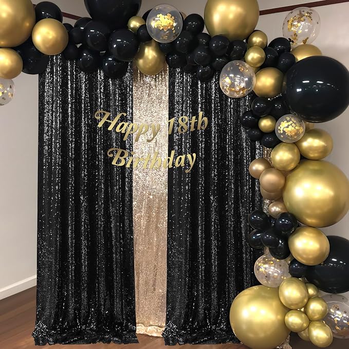 Black Backdrop Curtains 2 Pcs 5FTx10FT Sequin Party Curtains Seamless Background - Image 7