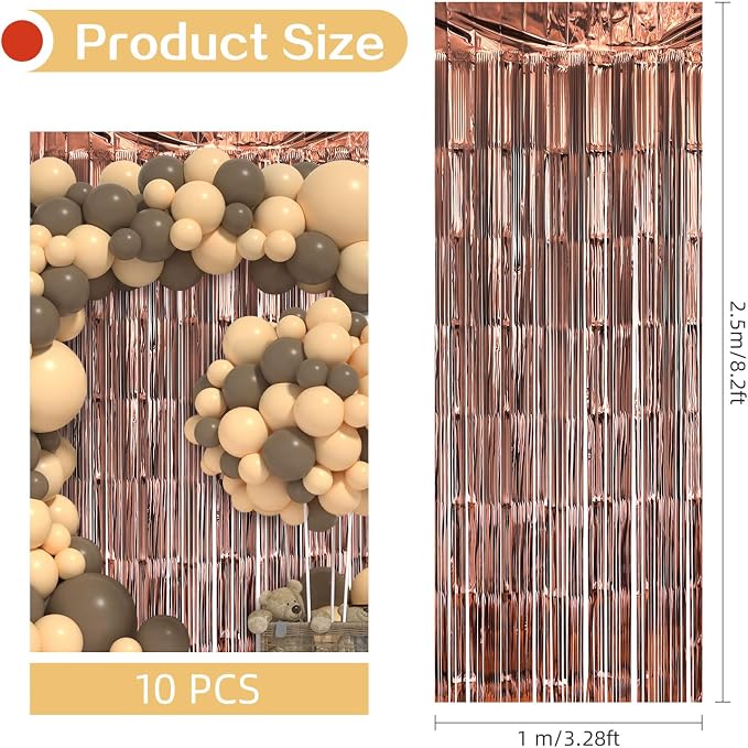 10 Pack Brown Backdrop Curtain 3.2ft x 8.2ft Metallic Tinsel Foil Fringe - Image 3