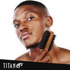 TITAN Double Sided Boar Bristle Brush, 100% Natural Firm and Soft Bristles with Wooden Handle, 2-in-1 Hair Brush for Waves, Fades, and Slick Back Styling, Durable Wood Design for Men and Women