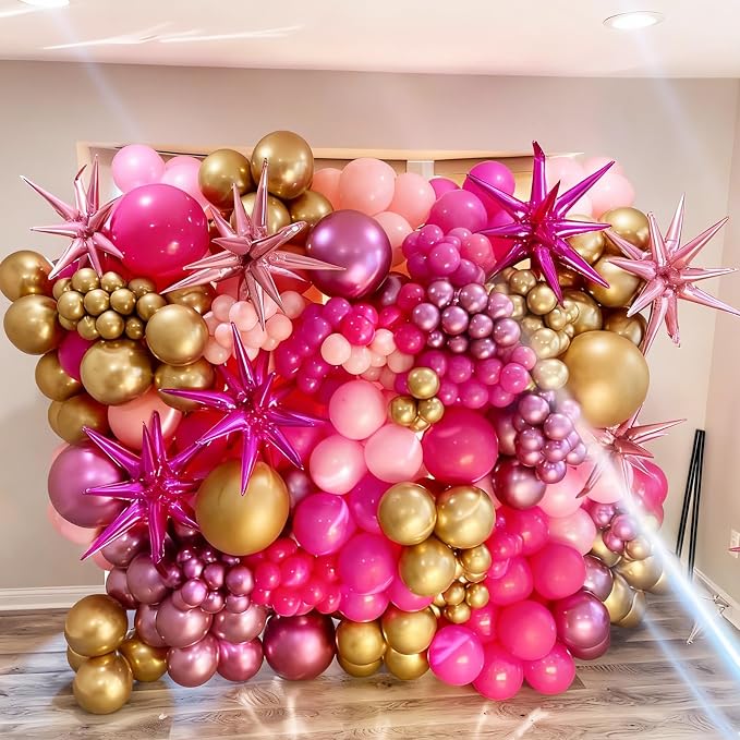 9Pcs Hot Pink Star Balloons, Large Explosion Star Foil Balloons, Metallic Pink - Image 5